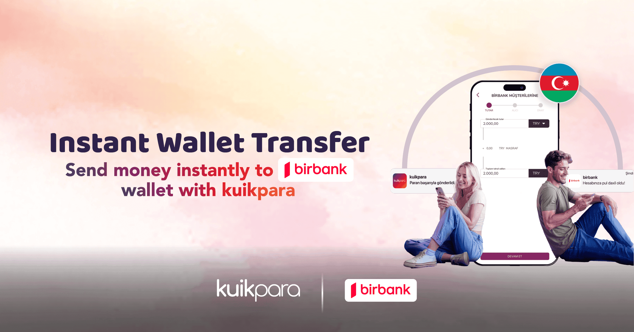 kuikpara app sending money instantly to a Birbank digital wallet in Azerbaijan